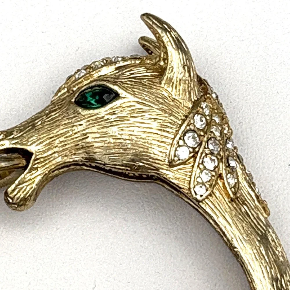 Vintage Horse Clamper Bracelet Goldtone Rhinestones 6 1/2